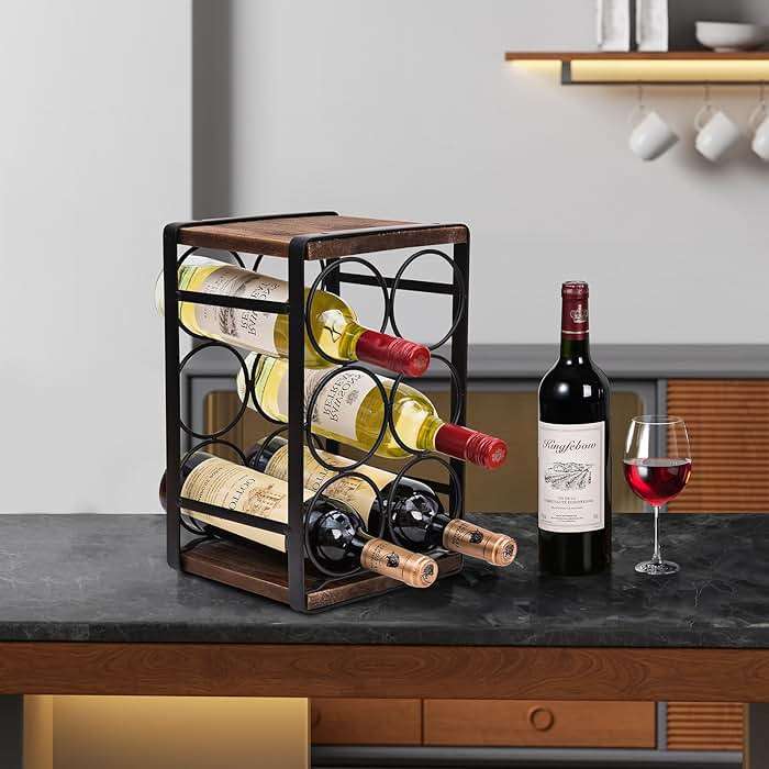 SODUKU Rustic Wood Countertop Wine Rack 6 Bottles No Need Assembly Brown - Image 7