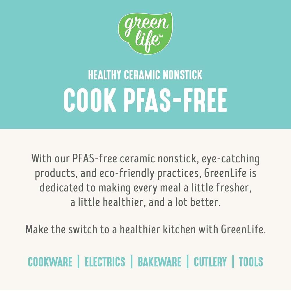 GreenLife Soft Grip 16 Piece Cookware Set, Non-Toxic PFAS-Free Ceramic Nonstick, Pots, Frying, Sauce, Saute, Glass Lids, Stay-Cool Handles, Wobble Free Bases, Dishwasher & Oven Safe, Turquoise - Image 9