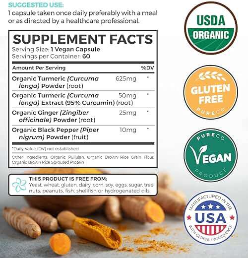 Organic Turmeric Ginger Black Pepper Supplement - High Potency Organic Turmeric Curcumin Capsules with Ginger & Black Pepper for Enhanced Benefits and Absorption - Vegan & Non-GMO (2 Month Supply) - Image 2