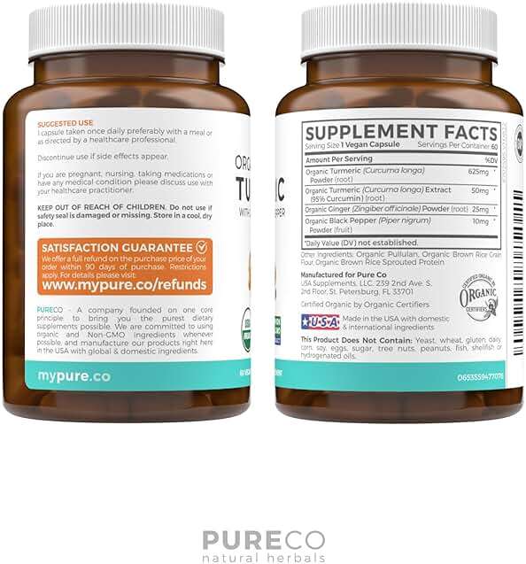 Organic Turmeric Ginger Black Pepper Supplement - High Potency Organic Turmeric Curcumin Capsules with Ginger & Black Pepper for Enhanced Benefits and Absorption - Vegan & Non-GMO (2 Month Supply) - Image 7