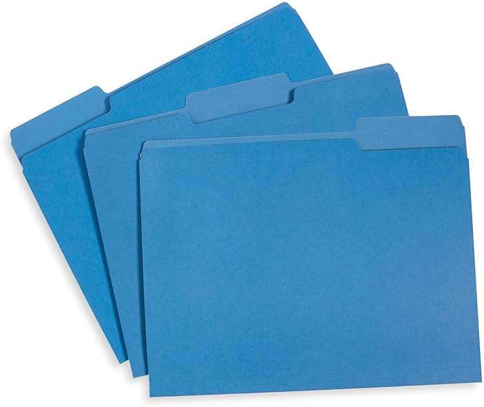 File Folder, 1/3 Cut Tab, Letter Size, Blue, Great for Organizing and Easy File Storage, 100 Per Box - Image 2