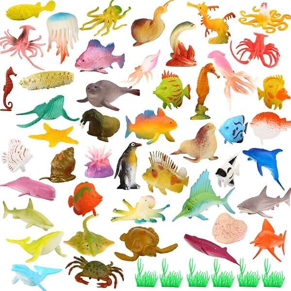 Funcorn Toys Ocean Sea Animal, 52 Pack Assorted Mini Vinyl Plastic Animal Toy Set, Realistic Under The Sea Life Figure Bath Toy for Child Educational Party Cake Cupcake Topper,Valentines Day Gift - Image 3