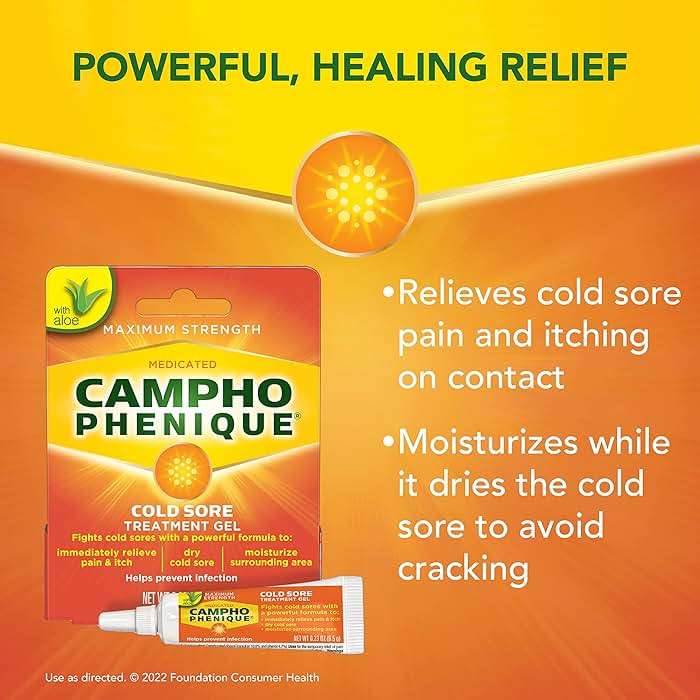 Campho Phenique Maximum Strength Cold Sore and Fever Blister Treatment Gel with Aloe for Lips, Cold Sore Treatment Gel, Instant Relief, Helps Prevent Infection To Promote Healing, 0.23 Oz - Image 4