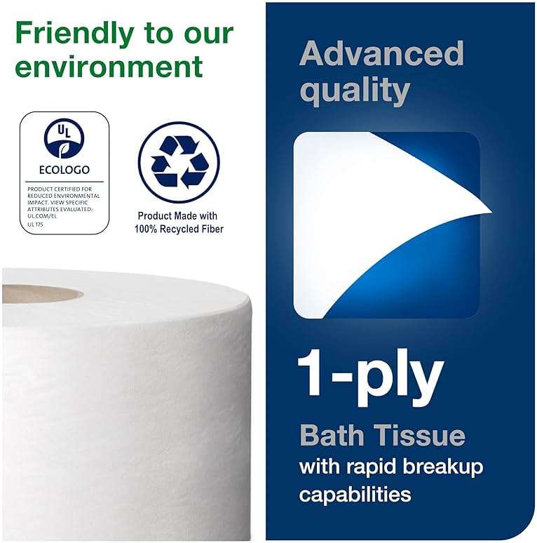 Tork Mini Jumbo Toilet Paper Roll White T2, Advanced, 1-Ply, 12 x 1200', 12013903 - Image 4