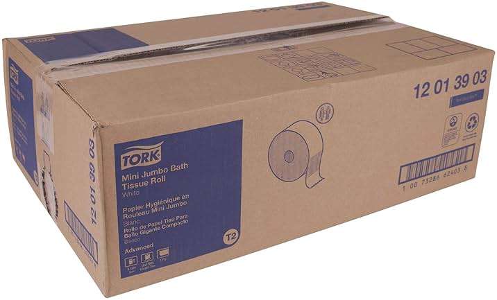 Tork Mini Jumbo Toilet Paper Roll White T2, Advanced, 1-Ply, 12 x 1200', 12013903 - Image 9