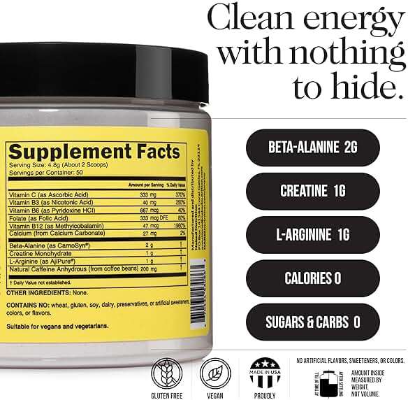 NAKED Energy - Pure Pre Workout Powder for Men and Women, NSF Certified, Vegan, Unflavored, Healthy Pre Workout - No Added Sweeteners, Colors Or Flavors - 50 Servings - Image 5