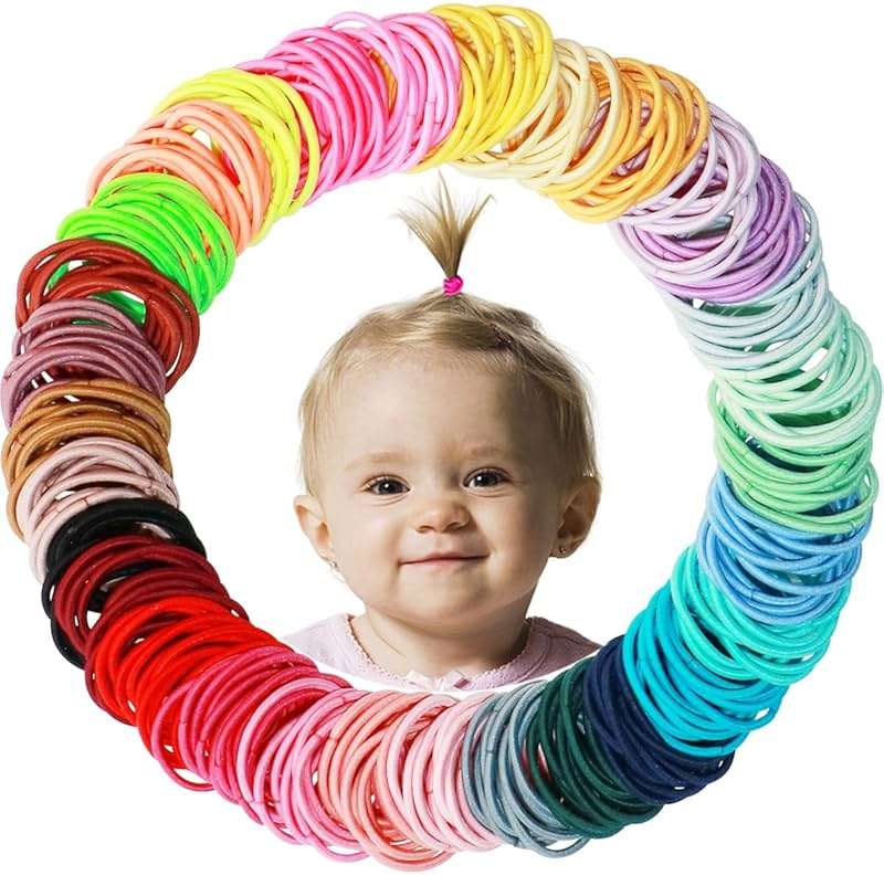 200PCS Small Hair Ties,No Crease Baby Hair Ties,Elastic Hair Ponytail Holder Hair Accessories for Baby Girls Infants Toddlers Kids - Image 1