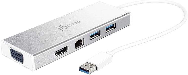 j5create USB 3.0 Hub with HDMI, VGA, RJ45 Gigabit Ethernet, 2 USB 3.1 Type-A Ports - High Speed Data Transfer Adapter for Mac, Windows, Desktop PC - Supports Up to 2K Resolution (JUD380) - Image 1