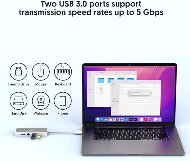 j5create USB 3.0 Hub with HDMI, VGA, RJ45 Gigabit Ethernet, 2 USB 3.1 Type-A Ports - High Speed Data Transfer Adapter for Mac, Windows, Desktop PC - Supports Up to 2K Resolution (JUD380) - Image 5
