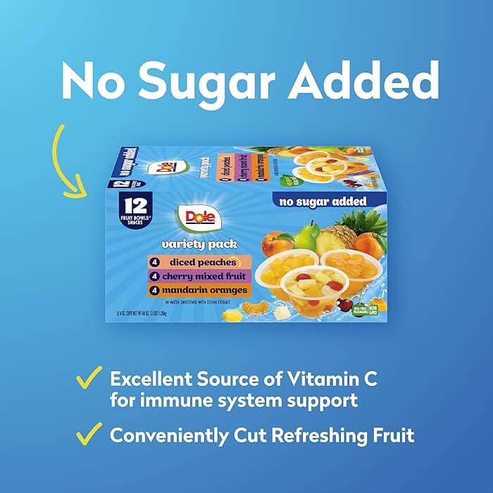 Dole Diced Peaches, Mandarin Oranges, and Cherry Mixed Fruit with No Sugar Added Variety Pack - Dole Fruit Bowls Snacks - 4 oz Bowls - 12 Pack - Image 4