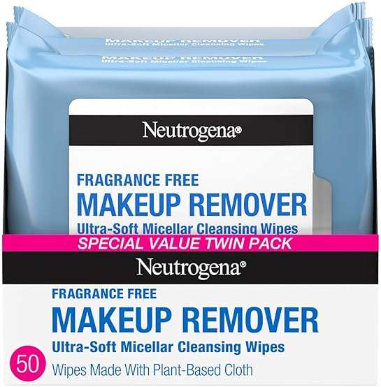 Neutrogena Makeup Remover Wipes for Face Daily Fragrance Free Gently Removes Oil Dirt and Waterproof Makeup in a Simple Fully Plant-Based Cloth, 2 pack of 25 ct - Image 1