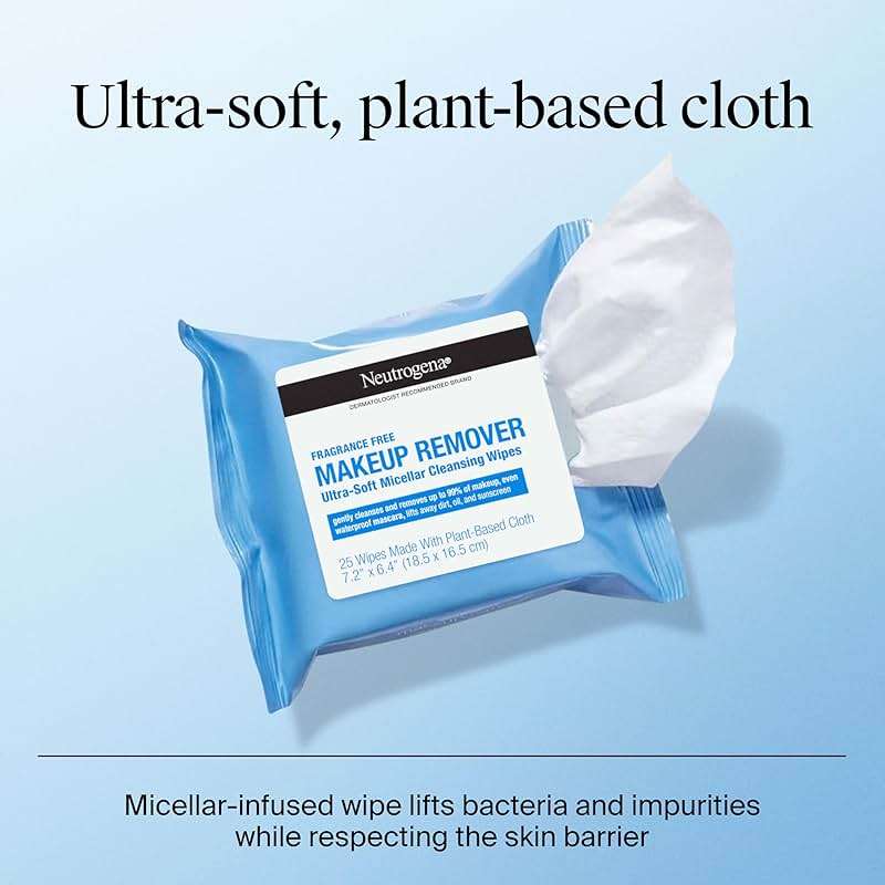 Neutrogena Makeup Remover Wipes for Face Daily Fragrance Free Gently Removes Oil Dirt and Waterproof Makeup in a Simple Fully Plant-Based Cloth, 2 pack of 25 ct - Image 7