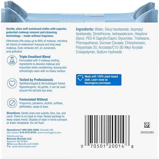 Neutrogena Makeup Remover Wipes for Face Daily Fragrance Free Gently Removes Oil Dirt and Waterproof Makeup in a Simple Fully Plant-Based Cloth, 2 pack of 25 ct - Image 9