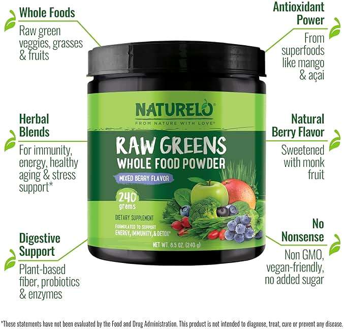 NATURELO Raw Greens Superfood Powder 240 Grams, Mixed Berry - Supports Energy, Immunity and Detox - Includes Spirulina, Wheat Grass and Organic Greens for Whole Food Nutrition - Image 2