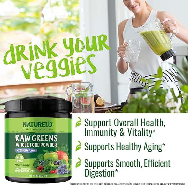 NATURELO Raw Greens Superfood Powder 240 Grams, Mixed Berry - Supports Energy, Immunity and Detox - Includes Spirulina, Wheat Grass and Organic Greens for Whole Food Nutrition - Image 5