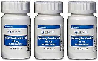 Diphenhydramine 25 mg Generic Benadryl Allergy Medicine and Antihistamine 100 Capsules per Bottle Pack of 3 - Image 1
