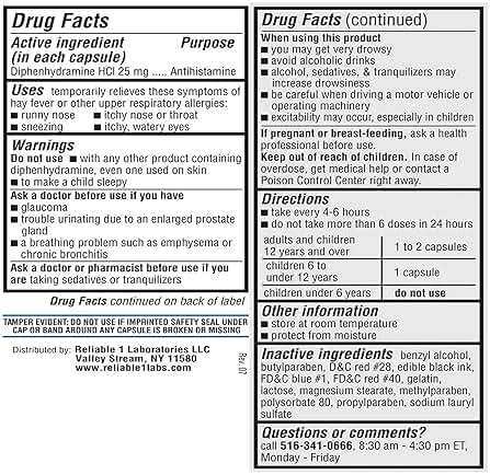 Diphenhydramine 25 mg Generic Benadryl Allergy Medicine and Antihistamine 100 Capsules per Bottle Pack of 3 - Image 2