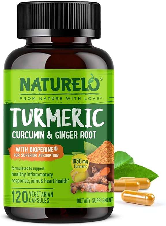NATURELO Turmeric Curcumin - BioPerine for Better Absorption - Black Pepper, Ginger Root, Curcuminoids - Plant-Based Joint Discomfort Support - 120 Vegan Capsules - Image 1