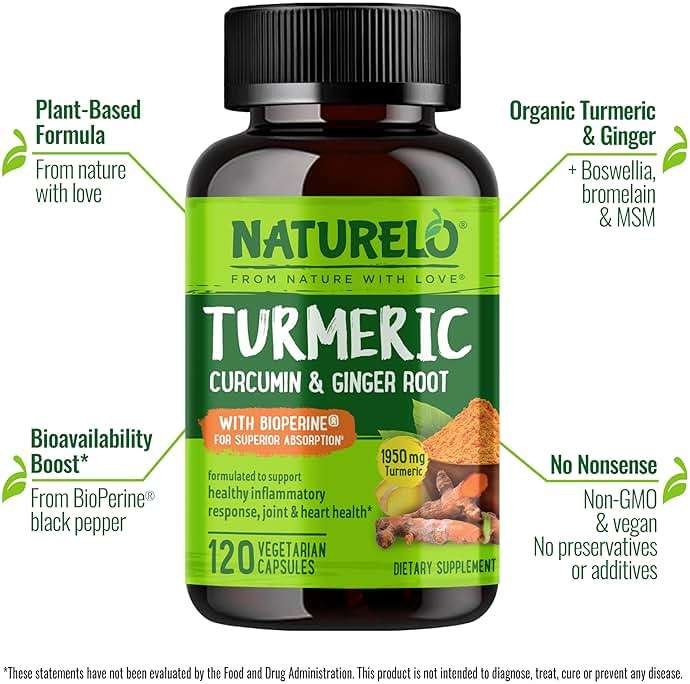 NATURELO Turmeric Curcumin - BioPerine for Better Absorption - Black Pepper, Ginger Root, Curcuminoids - Plant-Based Joint Discomfort Support - 120 Vegan Capsules - Image 2