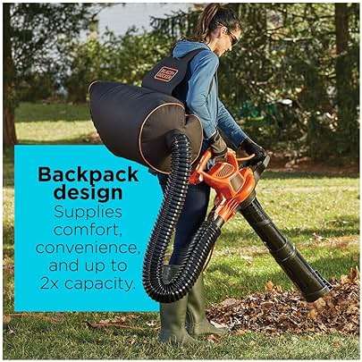 BLACK+DECKER Leaf Blower, Leaf Vacuum and Mulcher 3 in 1, Backpack Blowers for Lawn Care,250 mph Airflow, 400 cfm Delivery Power, Reusable Bag Included, Corded (BEBL7000) - Image 3