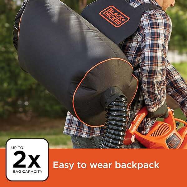 BLACK+DECKER Leaf Blower, Leaf Vacuum and Mulcher 3 in 1, Backpack Blowers for Lawn Care,250 mph Airflow, 400 cfm Delivery Power, Reusable Bag Included, Corded (BEBL7000) - Image 6