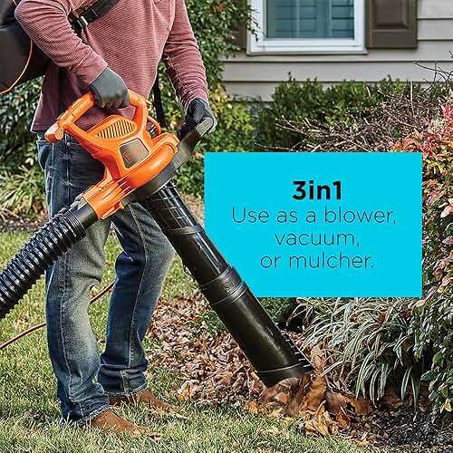 BLACK+DECKER Leaf Blower, Leaf Vacuum and Mulcher 3 in 1, Backpack Blowers for Lawn Care,250 mph Airflow, 400 cfm Delivery Power, Reusable Bag Included, Corded (BEBL7000) - Image 11