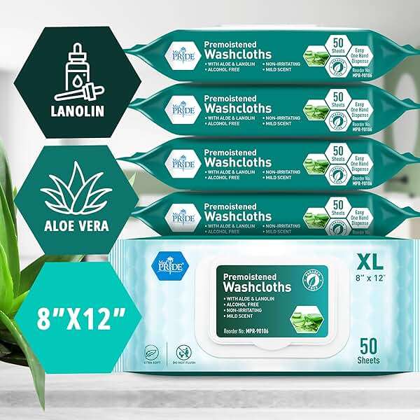 MED PRIDE 600 Count 8 X12 in Premoistened Disposable Wet Washcloths for Adults with Aloe & Lanolin Personal Cleansing Skincare Makeup Removal Travel - Image 2