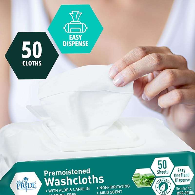 MED PRIDE 600 Count 8 X12 in Premoistened Disposable Wet Washcloths for Adults with Aloe & Lanolin Personal Cleansing Skincare Makeup Removal Travel - Image 3