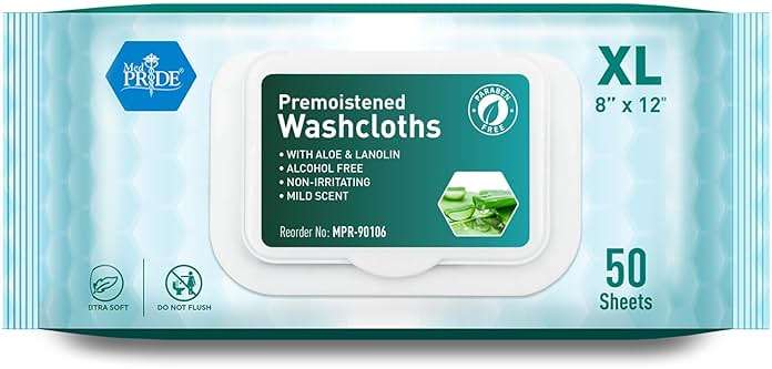 MED PRIDE 600 Count 8 X12 in Premoistened Disposable Wet Washcloths for Adults with Aloe & Lanolin Personal Cleansing Skincare Makeup Removal Travel - Image 6