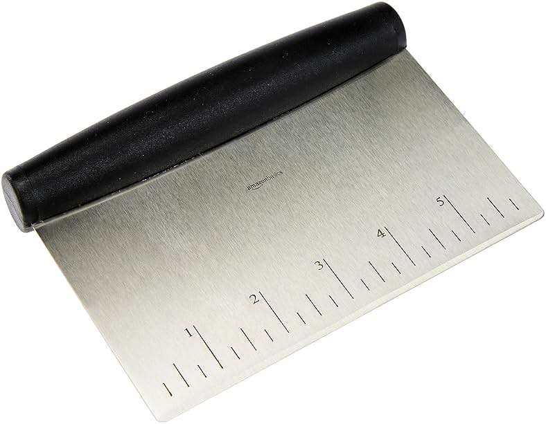 Amazon Basics Multi-Purpose Bench Scraper, Stainless Steel Dough Cutter with Measurement Marks, Dishwasher Safe, Non-slip Contoured Grip, 6", Black, Silver - Image 1