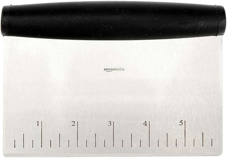 Amazon Basics Multi-Purpose Bench Scraper, Stainless Steel Dough Cutter with Measurement Marks, Dishwasher Safe, Non-slip Contoured Grip, 6", Black, Silver - Image 4