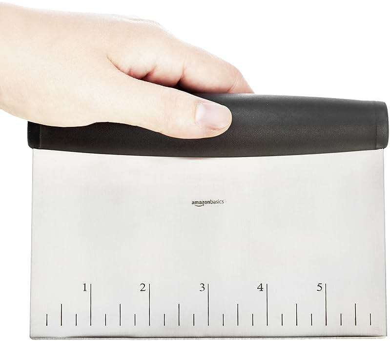 Amazon Basics Multi-Purpose Bench Scraper, Stainless Steel Dough Cutter with Measurement Marks, Dishwasher Safe, Non-slip Contoured Grip, 6", Black, Silver - Image 6