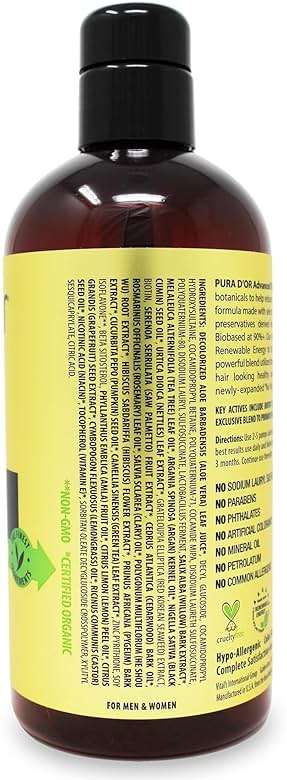 PURA D'OR Advanced Therapy Shampoo Reduces Hair Thinning & Increases Volume, No SLS, Biotin Shampoo Infused w/Argan Oil, Aloe Vera for All Hair Types, Men & Women, Invigorating Forest Scent 16 Fl Oz - Image 3