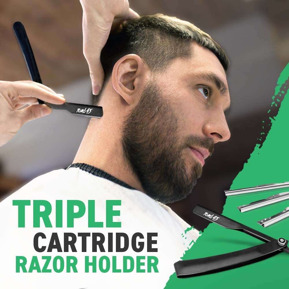 Tomb45 Triple Cartridge Razor Holder | Disposable Razor Safety Handle For Barbers | 100% Metal Grip & 3 Adjustable Blade Exposure Options For Shaving | Men's Straight Edge Razors Manual Shaver - Image 2