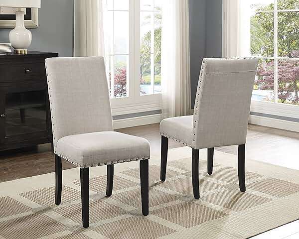 Roundhill Furniture Biony Tan Fabric Dining Chairs with Nailhead Trim, Set of 2, Brown, Tan - Image 1