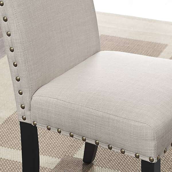 Roundhill Furniture Biony Tan Fabric Dining Chairs with Nailhead Trim, Set of 2, Brown, Tan - Image 2