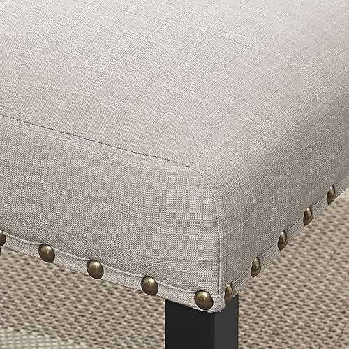 Roundhill Furniture Biony Tan Fabric Dining Chairs with Nailhead Trim, Set of 2, Brown, Tan - Image 3