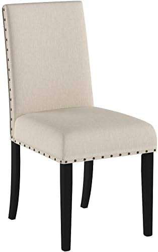 Roundhill Furniture Biony Tan Fabric Dining Chairs with Nailhead Trim, Set of 2, Brown, Tan - Image 4