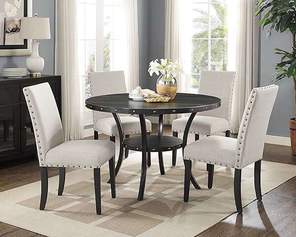 Roundhill Furniture Biony Tan Fabric Dining Chairs with Nailhead Trim, Set of 2, Brown, Tan - Image 5