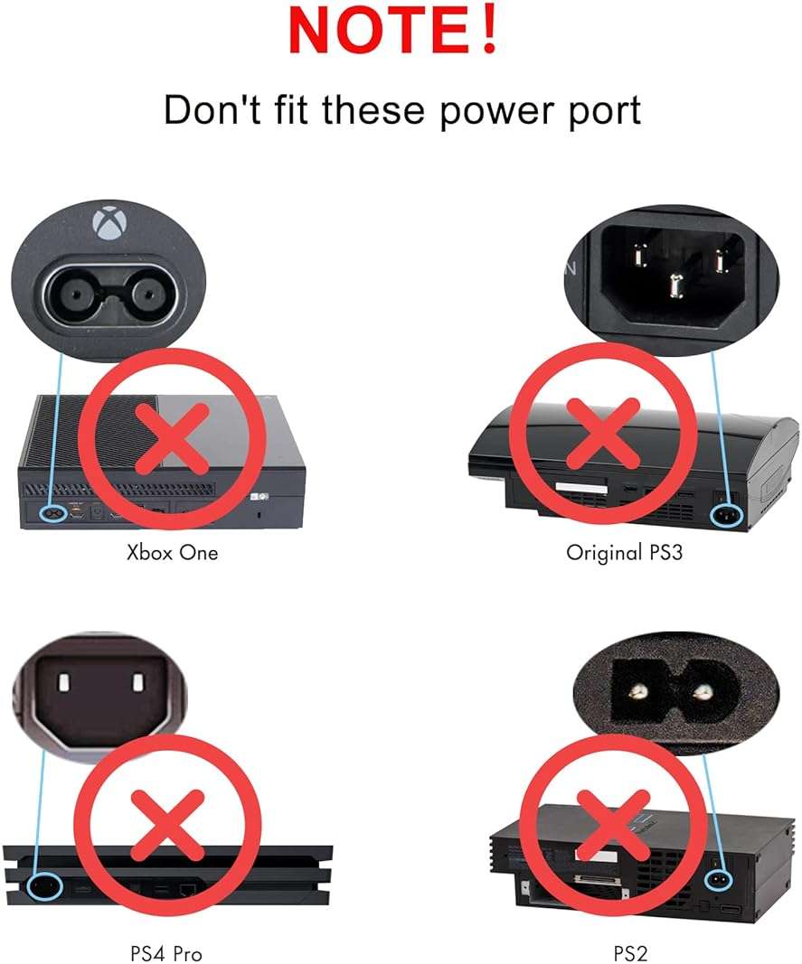 TPLTECH AC Power Cord for Sony PS5/PS4/PS3 Slim, Xbox Series S/Series X, Xbox One S/One X, 2 Prong C7 Universal Power Cable Replacement - Image 7