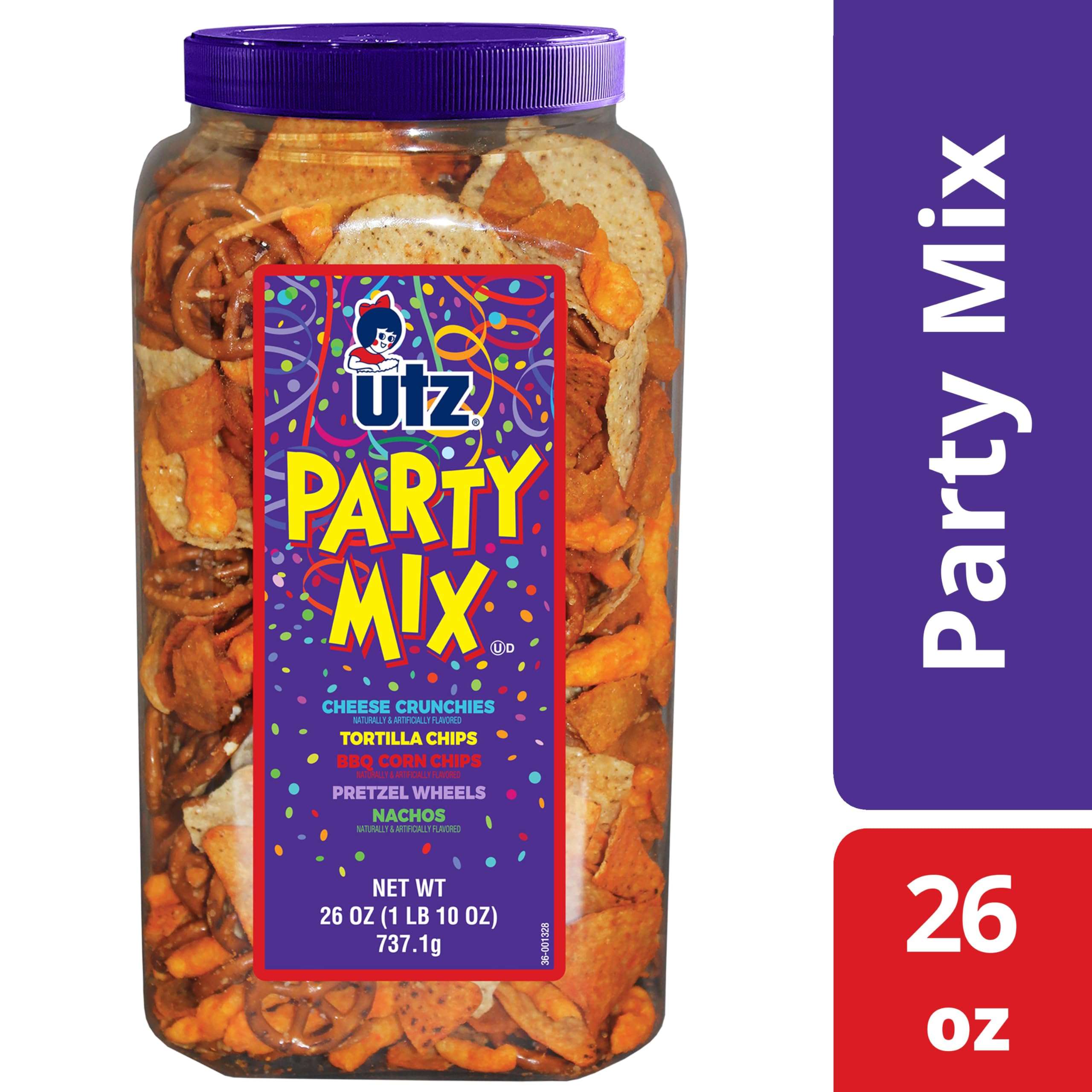 Utz Party Mix - Tasty Snack Mix Includes Corn Tortillas, Nacho Tortillas, Pretzels, BBQ Corn Chips and Cheese Curls, Cholesterol Free and Trans-Fat Free, 1.62 Pound (Pack of 1) - Image 3