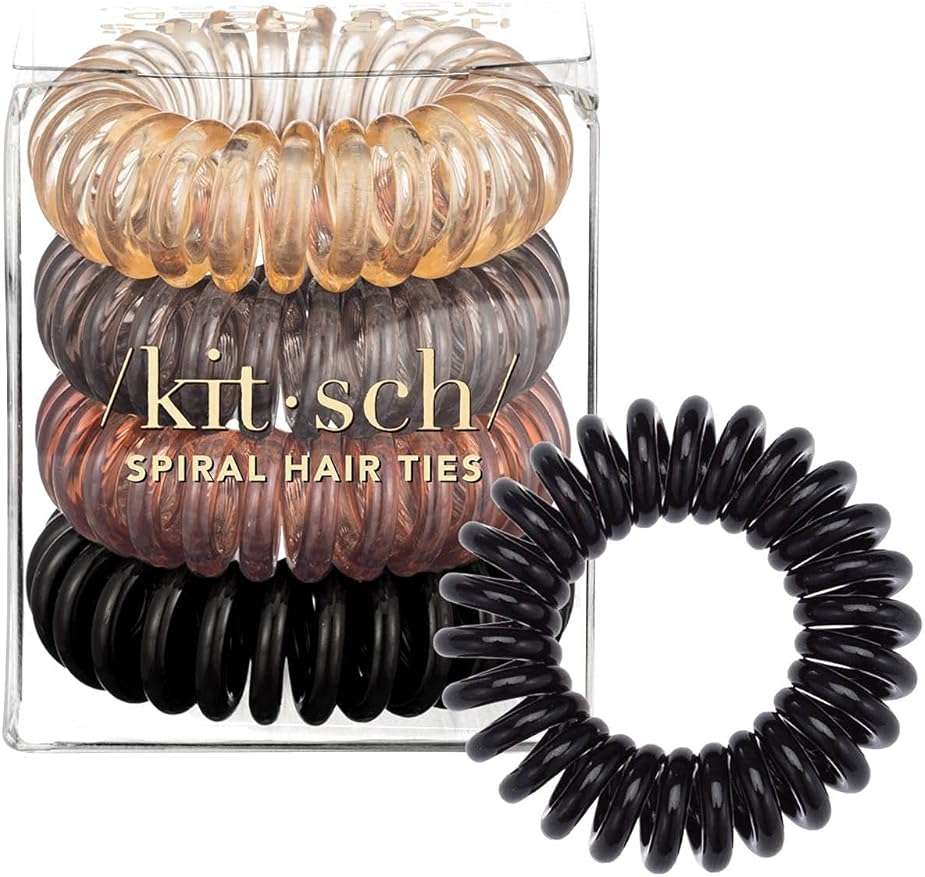 Kitsch Spiral Hair Ties for Women – Coiled Plastic Hair Ties No Damage, Ponytail Holders for Thick and Thin Hair – Creaseless and Dent-Free, Phone Cord Style | Ideal Gifts for Women - Brunette, 4 Pcs - Image 1