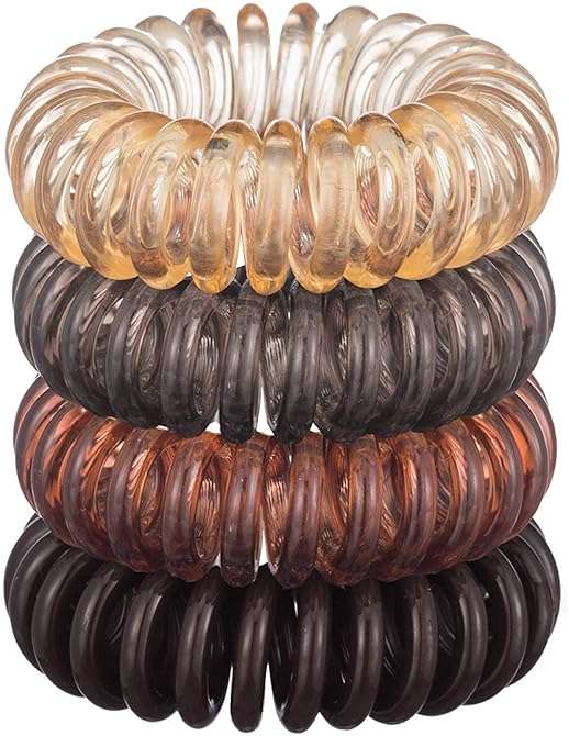 Kitsch Spiral Hair Ties for Women – Coiled Plastic Hair Ties No Damage, Ponytail Holders for Thick and Thin Hair – Creaseless and Dent-Free, Phone Cord Style | Ideal Gifts for Women - Brunette, 4 Pcs - Image 8