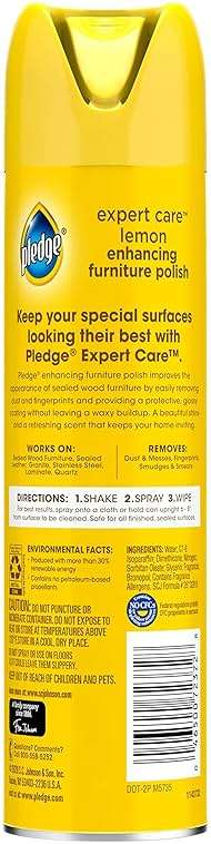 Pledge Enhancing Polish Spray, Wood Furniture & Stainless Steel Polish, Remove Dust and Fingerprints, Fast Shine and Protect, Prevent Scratches & Knicks - Lemon Scent, 9.7oz, Pack of 3 - Image 2