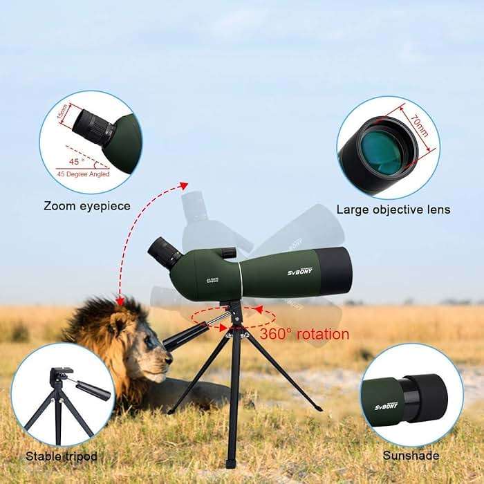 SVBONY SV28 Spotting Scopes with Tripod, Angled 25-75x70mm Spotter Scope with Phone Adapter, Waterproof Fogproof Spotting Scope for Bird Watching, Target Shooting, Wildlife Viewing - Image 4