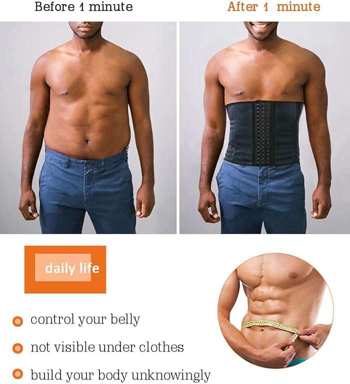 GainKee 100% Latex Men Waist Trainer Corsets With Steel Bone Sweat Belt Sauna Suit For Fitness Body Shaper - Image 2