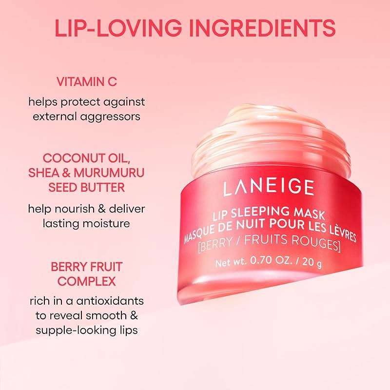 LANEIGE Lip Sleeping Mask: Nourish, Hydrate, Vitamin C, Murumuru & Shea Butter, Antioxidants, Flaky, Dry Lips - Image 6