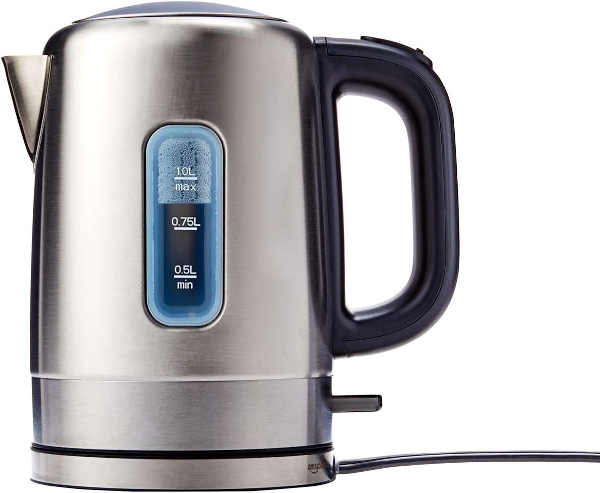 Amazon Basics Electric Stainless Steel Kettle for Tea and Coffee, BPA-Free, Fast Boiling, Auto Shut-Off, 1 Liter, 1500W, Black and Silver - Image 1
