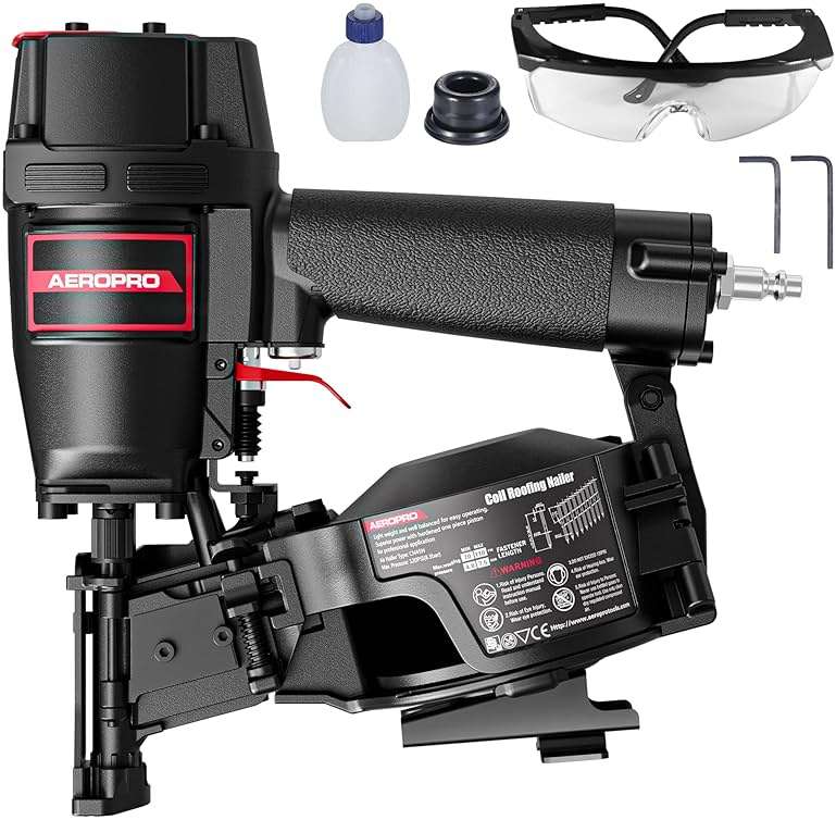 AeroPro CN45N Pneumatic Roofing Nailer – Professional Heavy-Duty Roofing Nail Gun for 15 Degree 3/4″–1-3/4″ Coil Nails on Asphalt Shingles - Image 1