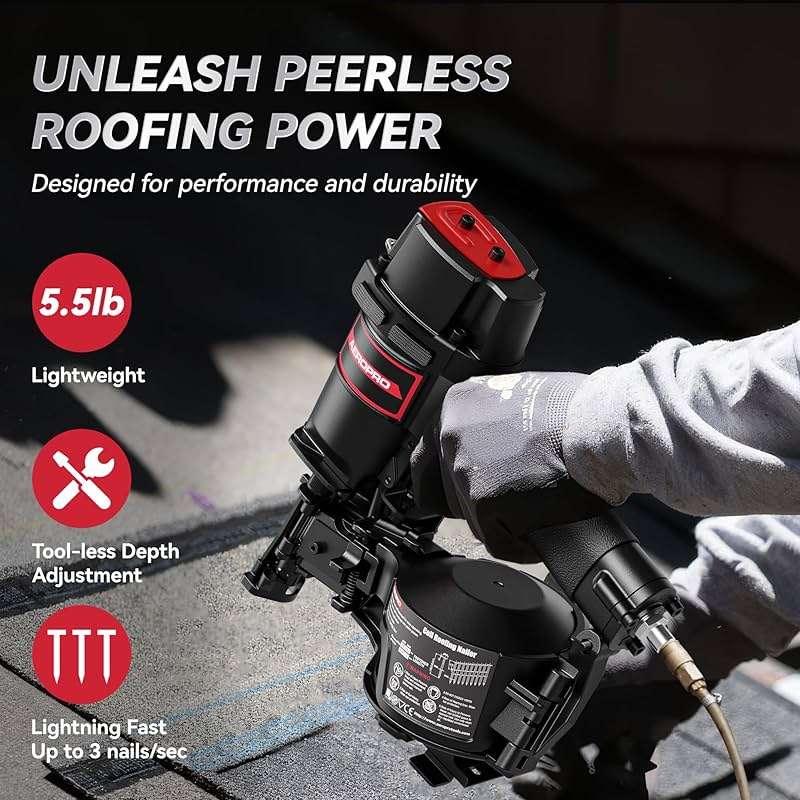 AeroPro CN45N Pneumatic Roofing Nailer – Professional Heavy-Duty Roofing Nail Gun for 15 Degree 3/4″–1-3/4″ Coil Nails on Asphalt Shingles - Image 2